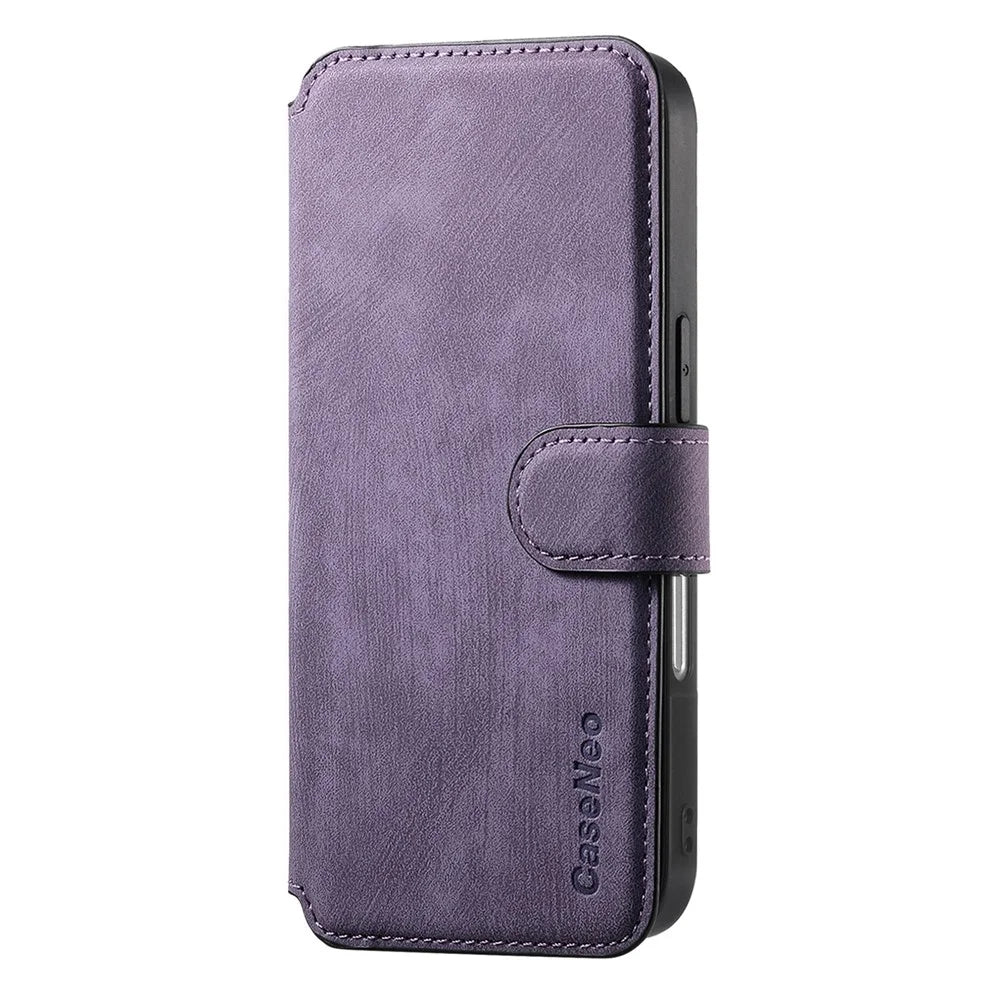 For iPhone 16 Magnetic Case CASENEO Detachable Leather Phone Wallet Cover - Purple - 7
