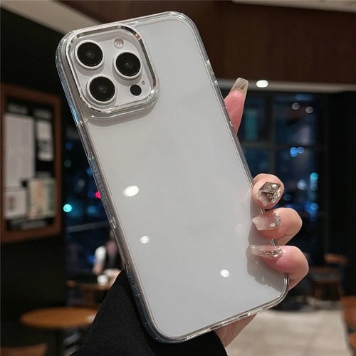 For iPhone 16 Pro Case TPU+Tempered Glass Clear Phone Cover - Transparent White - 1