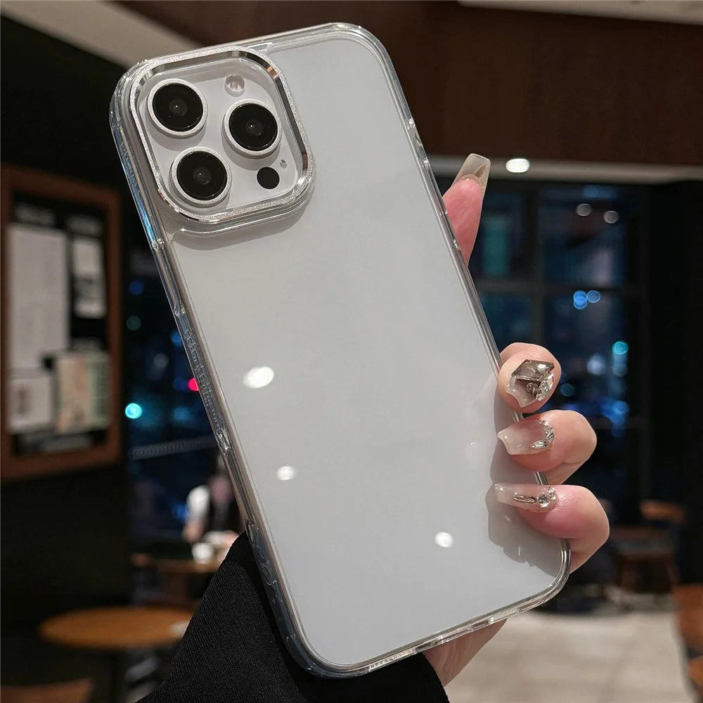 For iPhone 16 Pro Max Case TPU+Tempered Glass Clear Phone Cover - Transparent White - 1