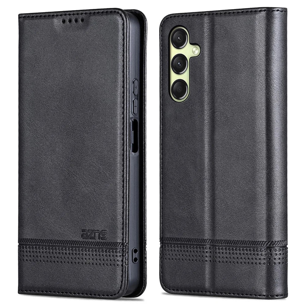 AZNS For Samsung Galaxy A16 5G / A16 4G Case Cowhide Texture PU Leather Wallet Phone Cover - Black - 1