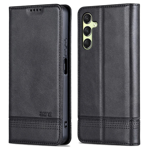 AZNS For Samsung Galaxy A16 5G / A16 4G Case Cowhide Texture PU Leather Wallet Phone Cover - Black - 1