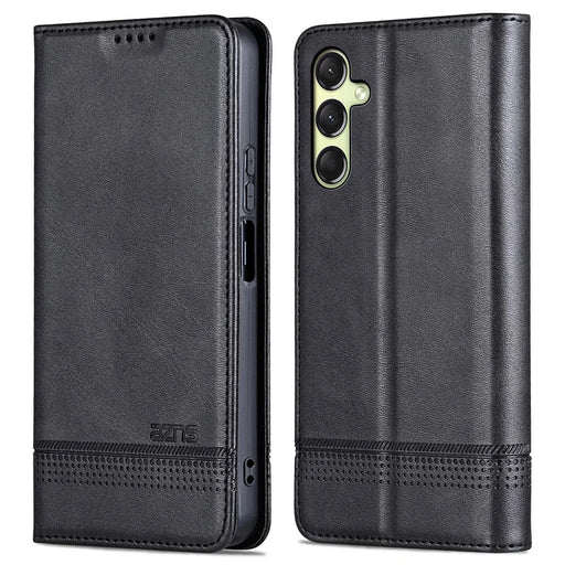AZNS For Samsung Galaxy A16 5G / A16 4G Case Cowhide Texture PU Leather Wallet Phone Cover - Black - 1