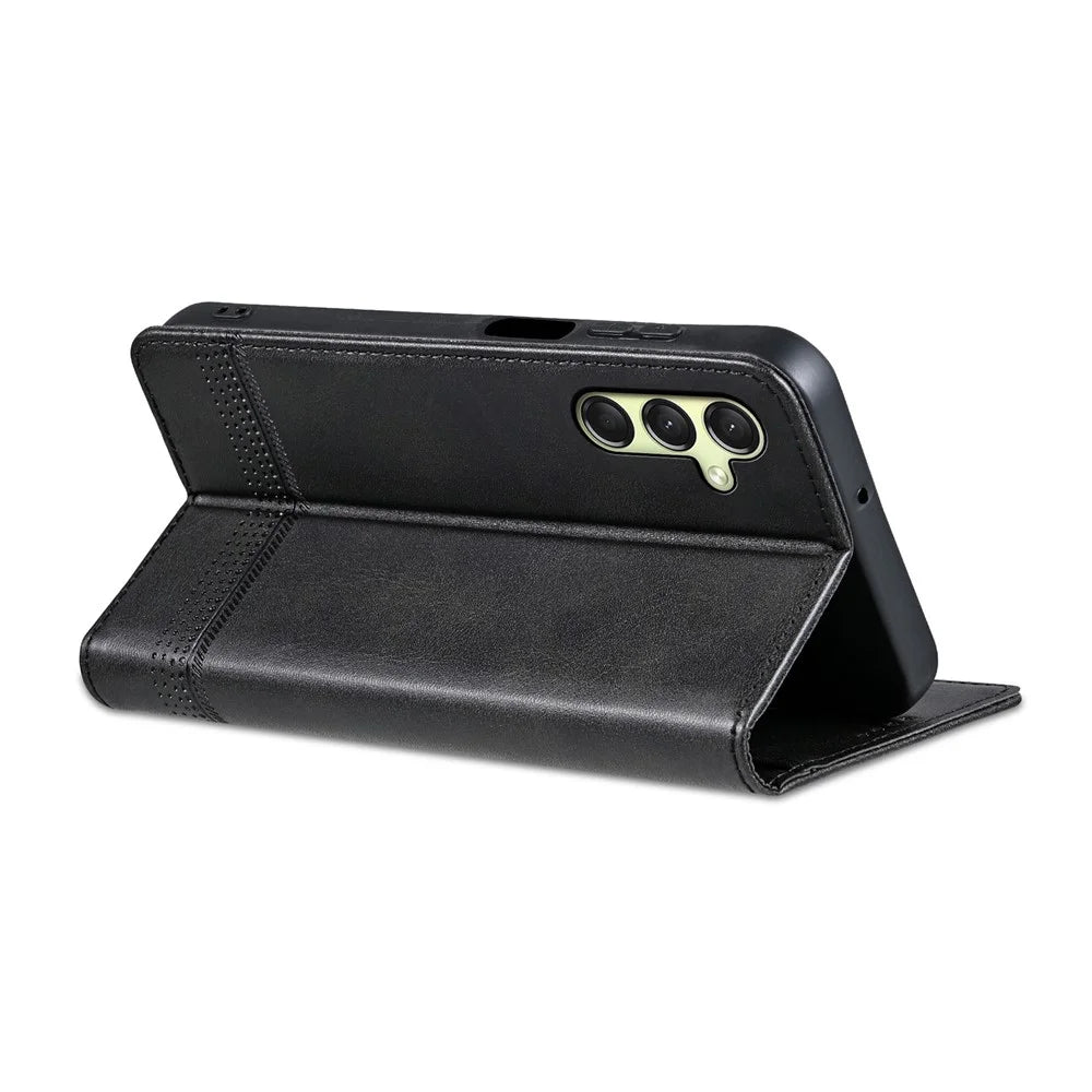 AZNS For Samsung Galaxy A16 5G / A16 4G Case Cowhide Texture PU Leather Wallet Phone Cover - Black - 4