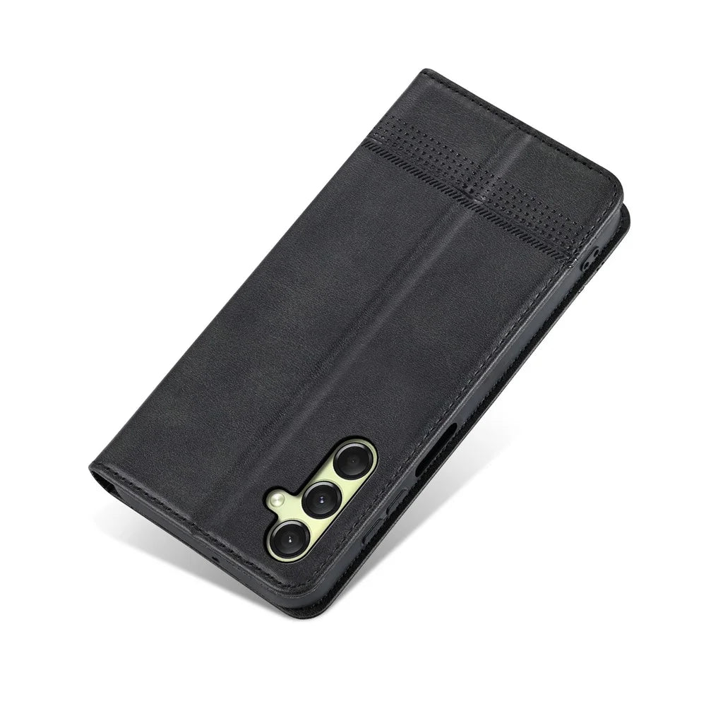 AZNS For Samsung Galaxy A16 5G / A16 4G Case Cowhide Texture PU Leather Wallet Phone Cover - Black - 6