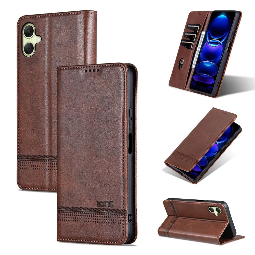 AZNS For Samsung Galaxy A06 4G Case Cowhide Texture PU Leather Wallet Phone Cover - Coffee - 6