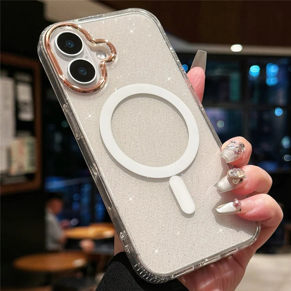 For iPhone 16 Case Compatible with MagSafe PC+TPU+Acrylic Anti-Drop IMD Phone Cover - White - 1