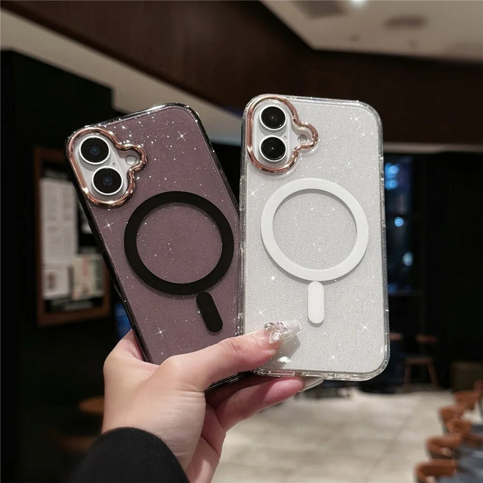 For iPhone 16 Case Compatible with MagSafe PC+TPU+Acrylic Anti-Drop IMD Phone Cover - White - 2