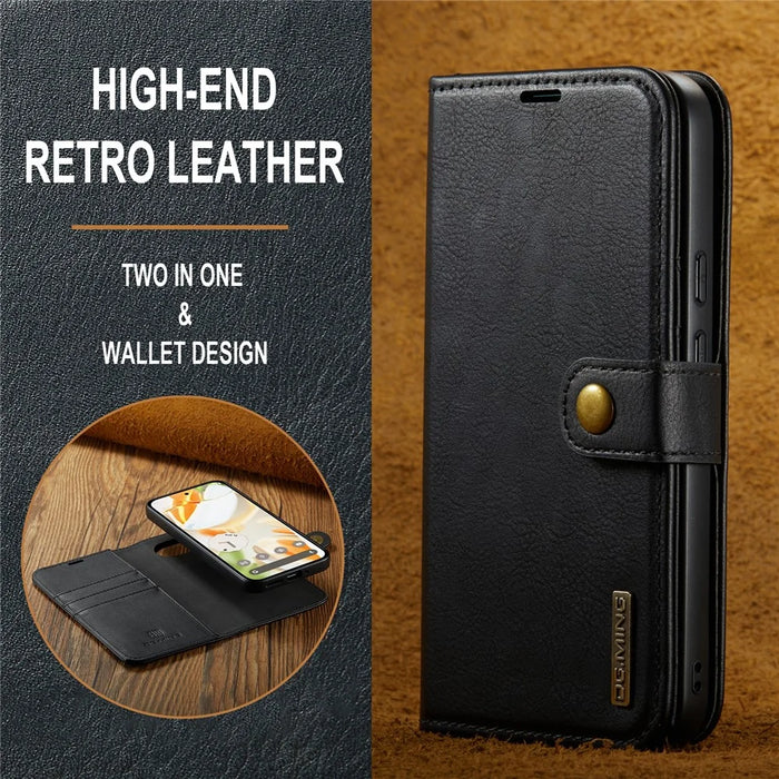 DG.MING for Google Pixel 9 / 9 Pro Case Detachable Split Leather Phone Cover - Black - 7