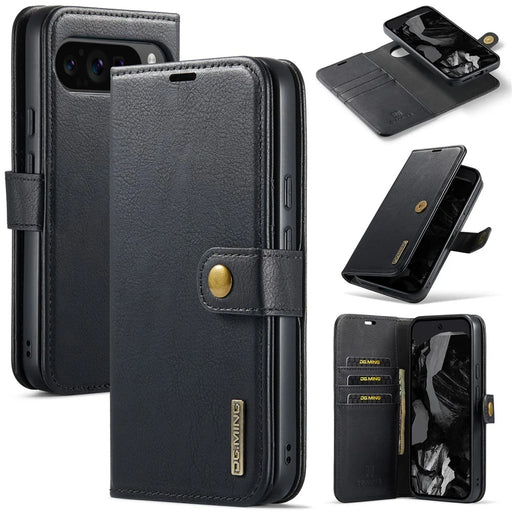 DG.MING for Google Pixel 9 Pro XL Case Detachable Split Leather Phone Cover - Black - 1