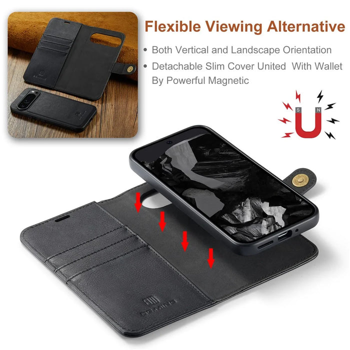 DG.MING for Google Pixel 9 Pro XL Case Detachable Split Leather Phone Cover - Black - 4