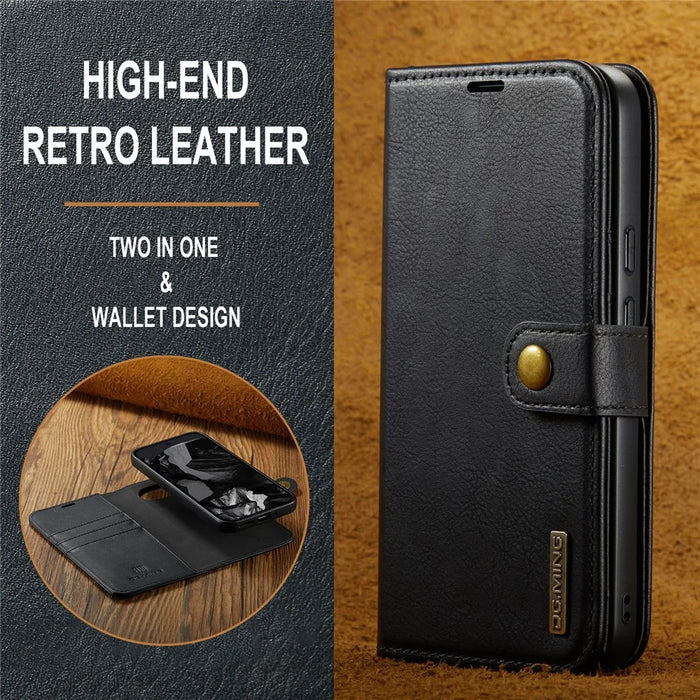 DG.MING for Google Pixel 9 Pro XL Case Detachable Split Leather Phone Cover - Black - 7