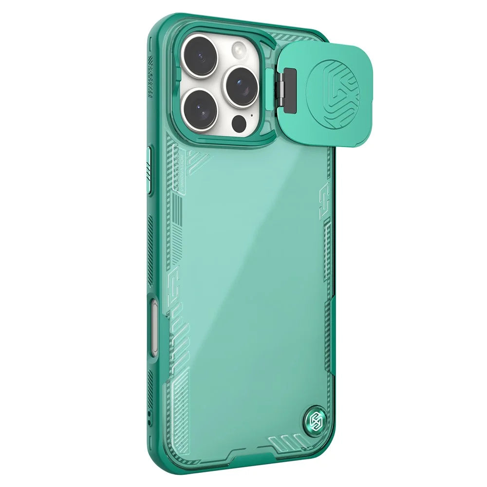 NILLKIN Iceblade CamProp for iPhone 16 Pro Case PC+TPU Phone Shell with Lens Cover Kickstand - Green - 1