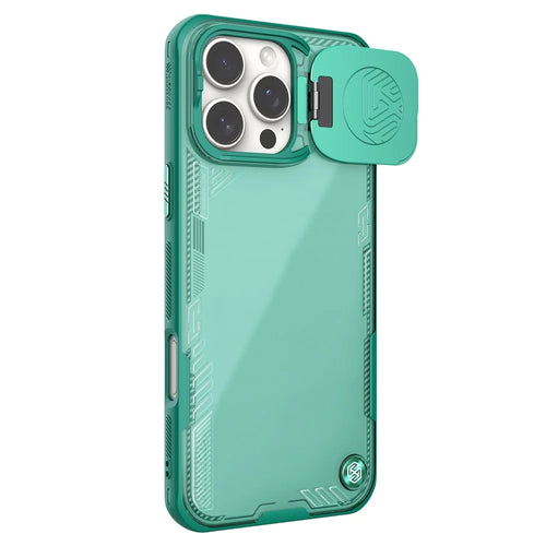 NILLKIN Iceblade CamProp for iPhone 16 Pro Case PC+TPU Phone Shell with Lens Cover Kickstand - Green - 1