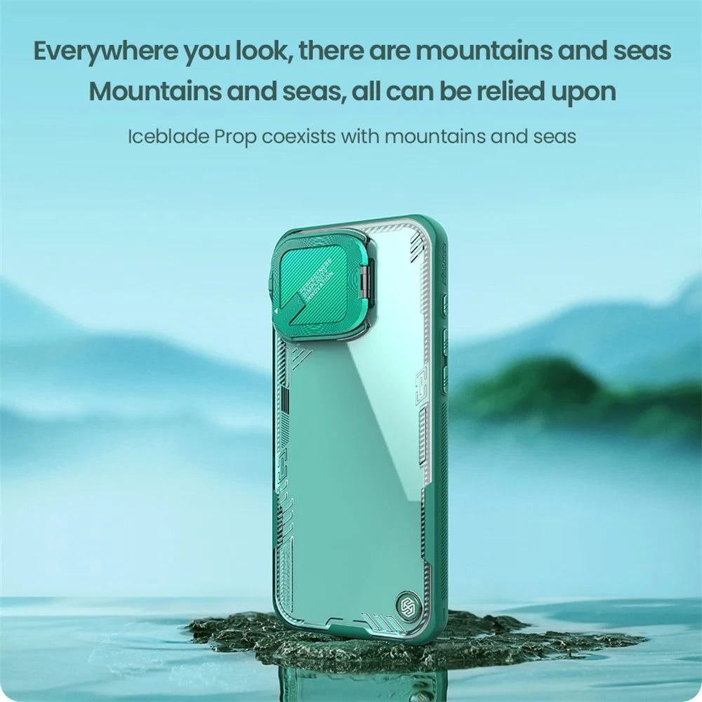 NILLKIN Iceblade CamProp for iPhone 16 Pro Case PC+TPU Phone Shell with Lens Cover Kickstand - Green - 6