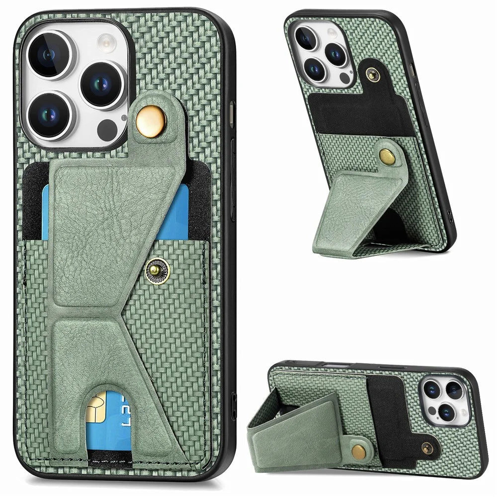 For iPhone 16 Pro Max Case K-Shaped Kickstand Leather+PC+TPU Phone Cover - Green - 1
