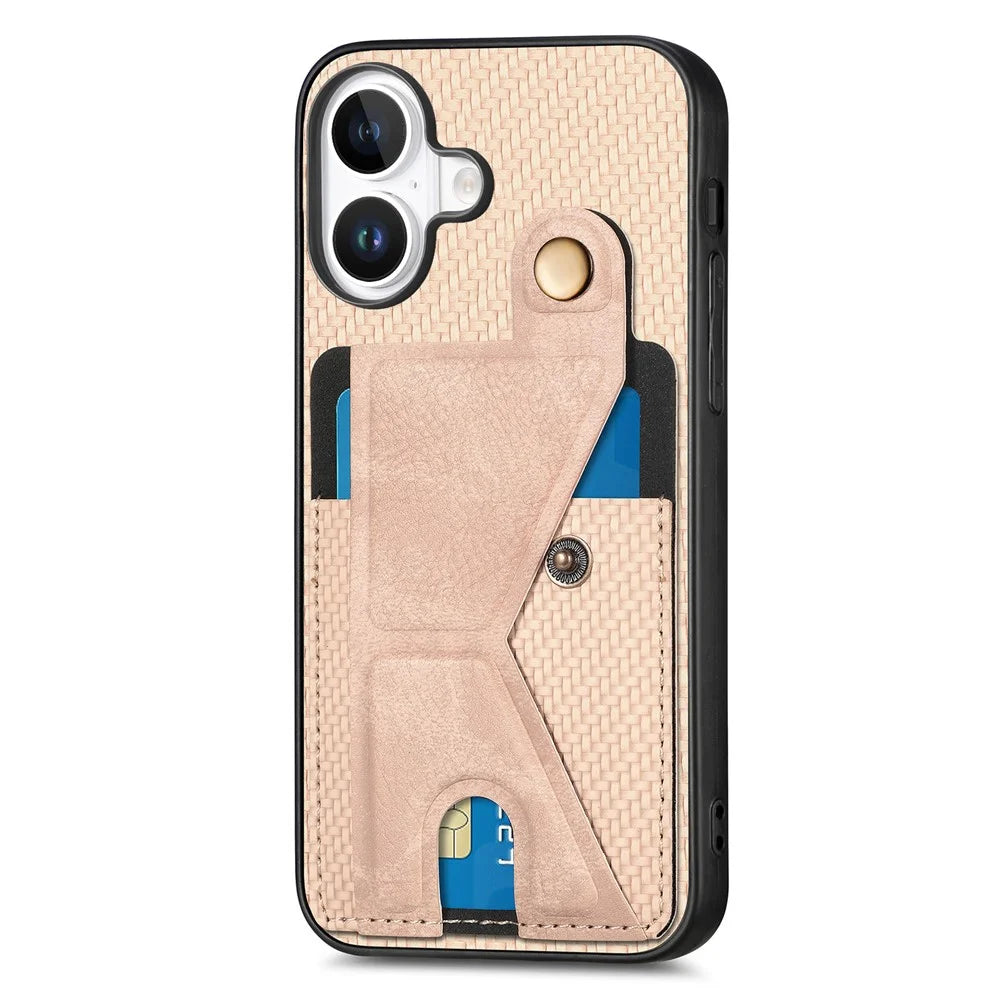 For iPhone 16 Case K-Shaped Kickstand Leather+PC+TPU Phone Cover - Apricot - 2
