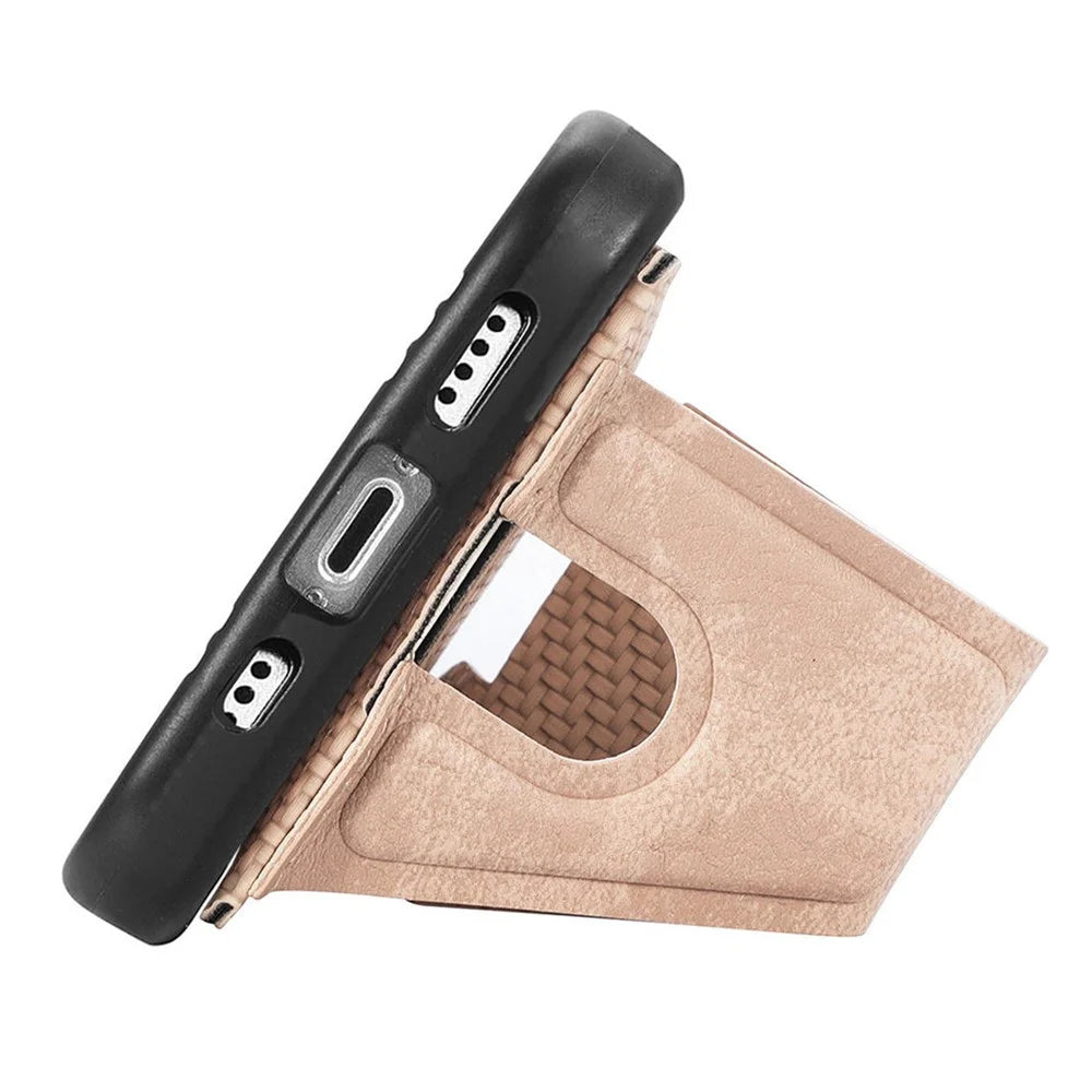For iPhone 16 Case K-Shaped Kickstand Leather+PC+TPU Phone Cover - Apricot - 3
