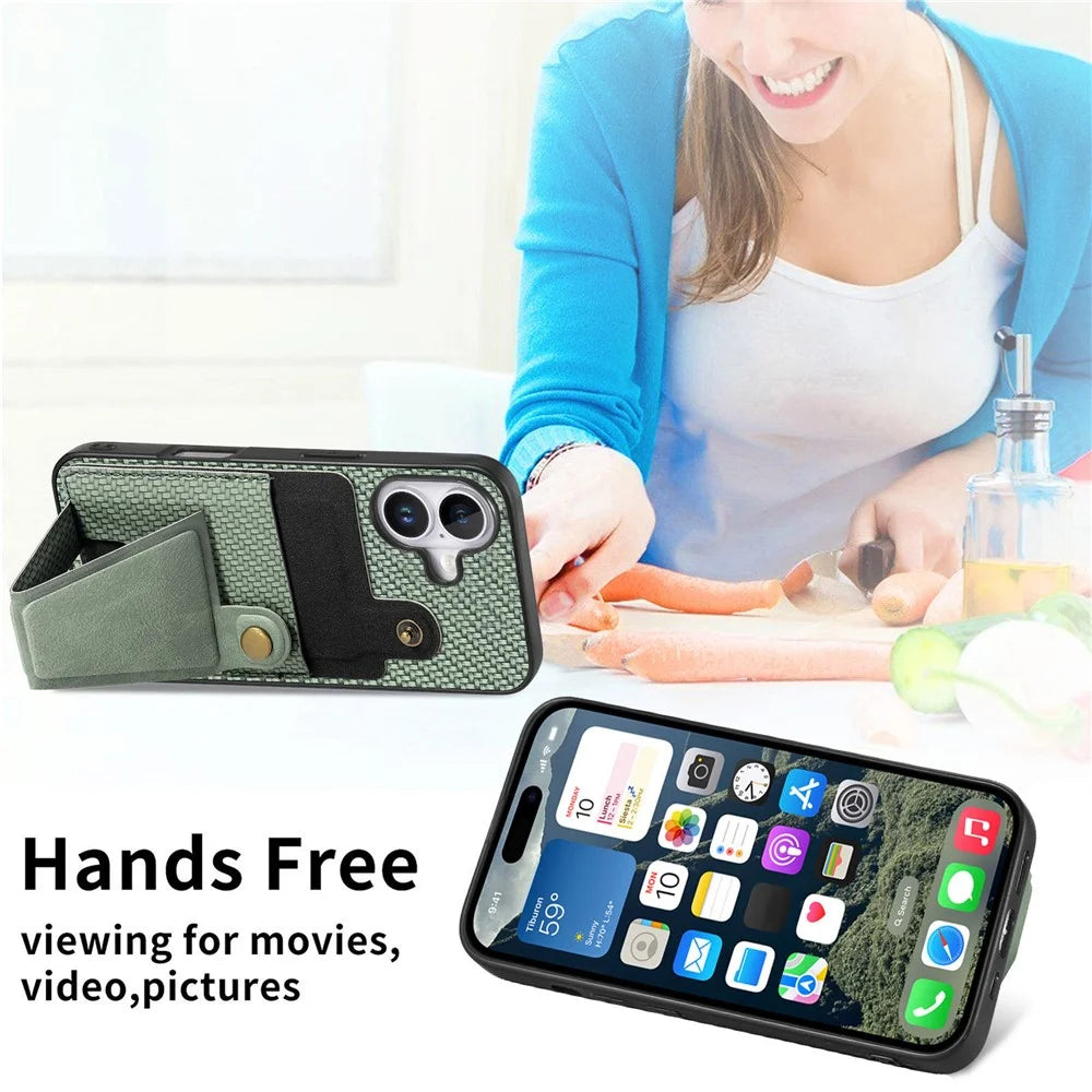 For iPhone 16 Case K-Shaped Kickstand Leather+PC+TPU Phone Cover - Apricot - 6