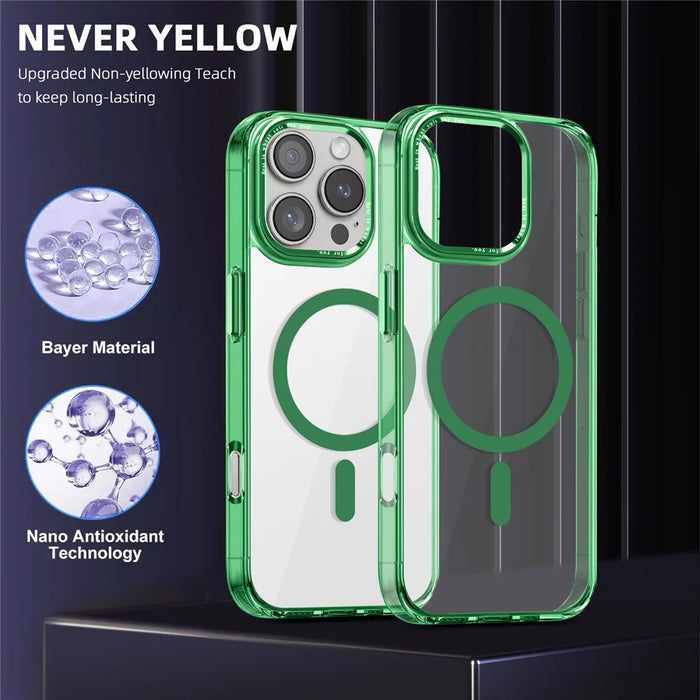 For iPhone 16 Pro Case Compatible with MagSafe TPU+PC Transparent Phone Cover - Green - 2