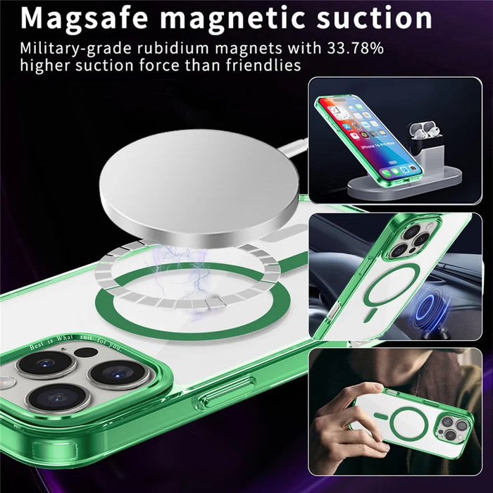 For iPhone 16 Pro Case Compatible with MagSafe TPU+PC Transparent Phone Cover - Green - 3
