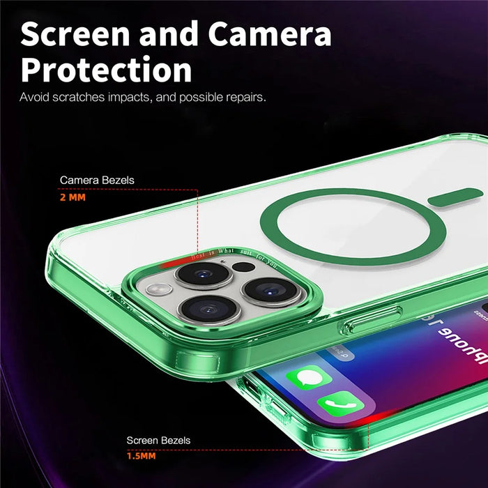 For iPhone 16 Pro Case Compatible with MagSafe TPU+PC Transparent Phone Cover - Green - 5