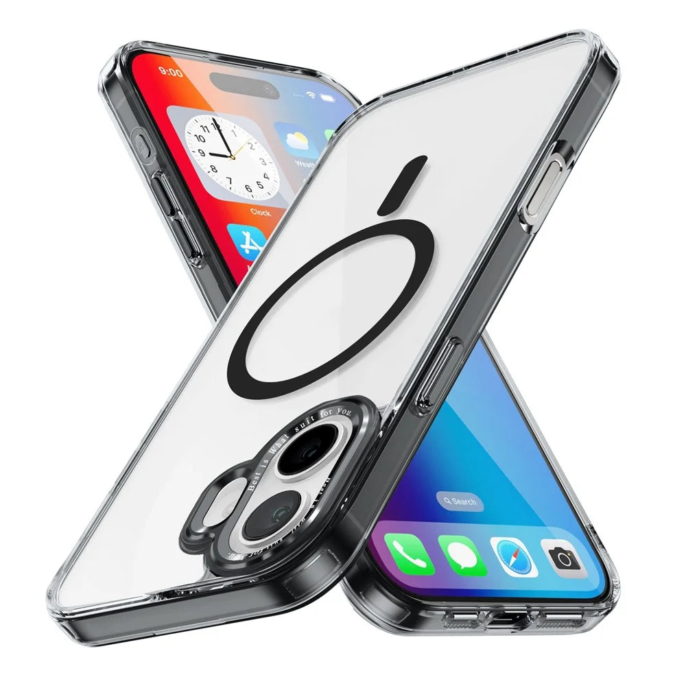 For iPhone 16 Plus Case Compatible with MagSafe TPU+PC Transparent Phone Cover - Black - 1