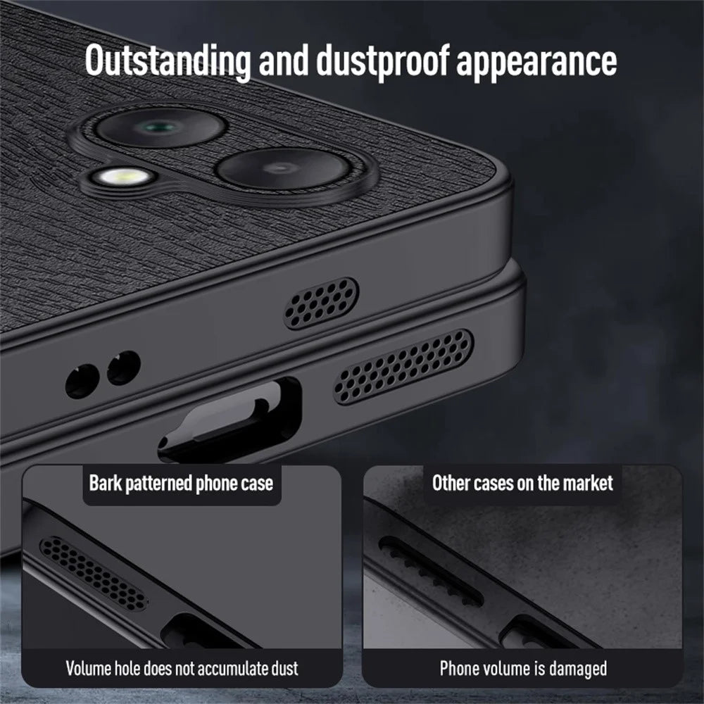 For Samsung Galaxy A06 4G Case Wood Texture PU Leather Coated PC+TPU Phone Cover - Brown - 6