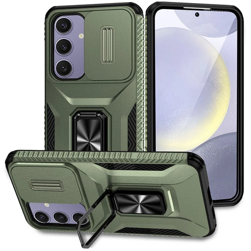 For Samsung Galaxy S24 FE Case Camshield Kickstand TPU+PC Anti-Slip Phone Cover - Green - 1