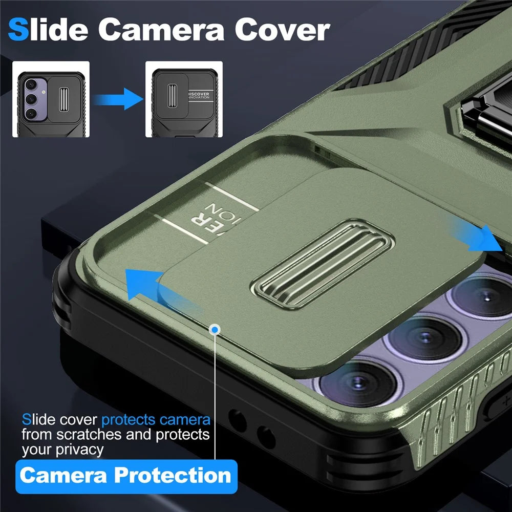 For Samsung Galaxy S24 FE Case Camshield Kickstand TPU+PC Anti-Slip Phone Cover - Green - 3