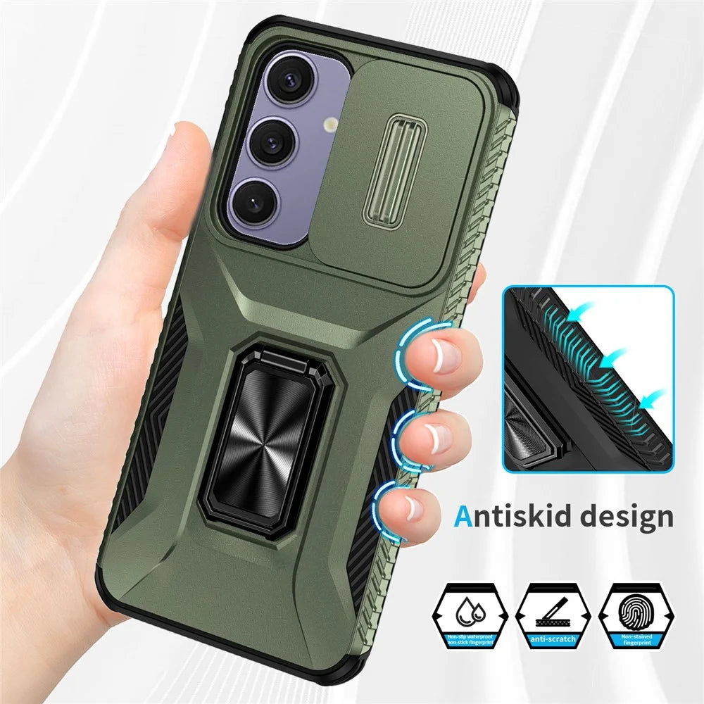 For Samsung Galaxy S24 FE Case Camshield Kickstand TPU+PC Anti-Slip Phone Cover - Green - 4