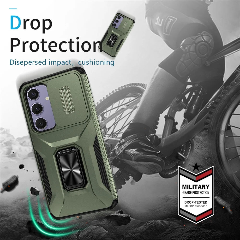 For Samsung Galaxy S24 FE Case Camshield Kickstand TPU+PC Anti-Slip Phone Cover - Green - 5