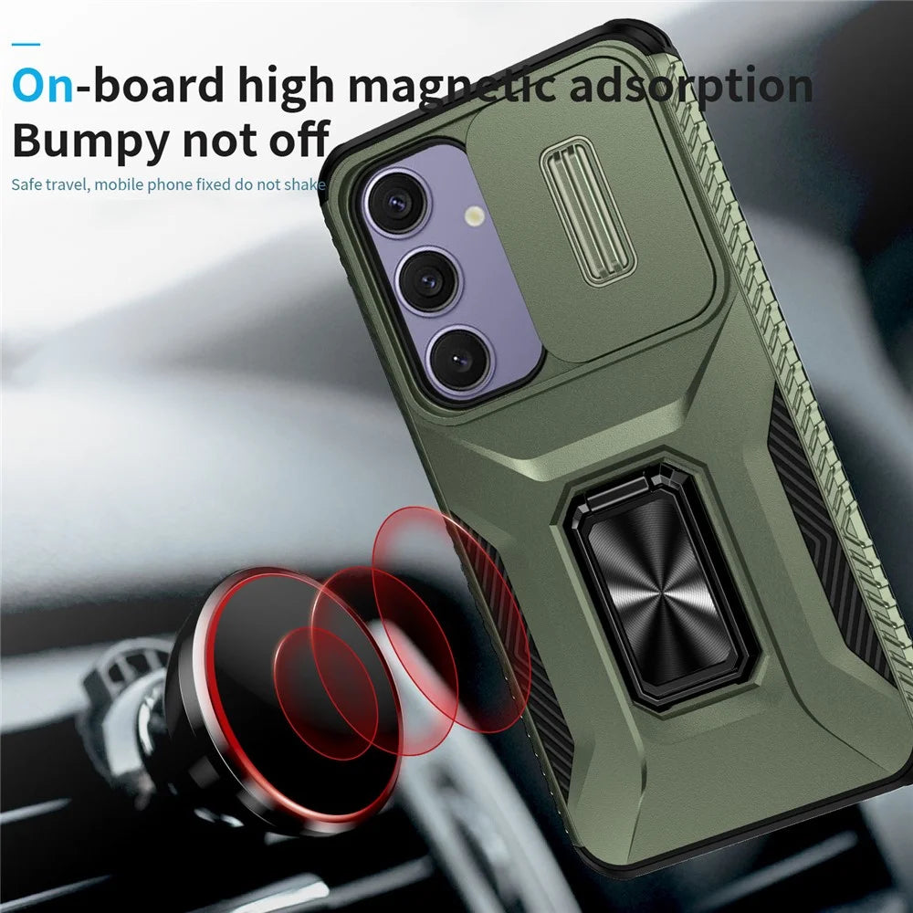 For Samsung Galaxy S24 FE Case Camshield Kickstand TPU+PC Anti-Slip Phone Cover - Green - 7