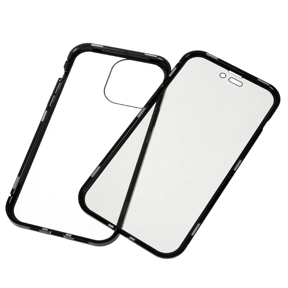 For iPhone 16 Pro Max Anti-Spy Case Magnetic Metal Frame + Double-Sided Tempered Glass Phone Cover - Black - 6