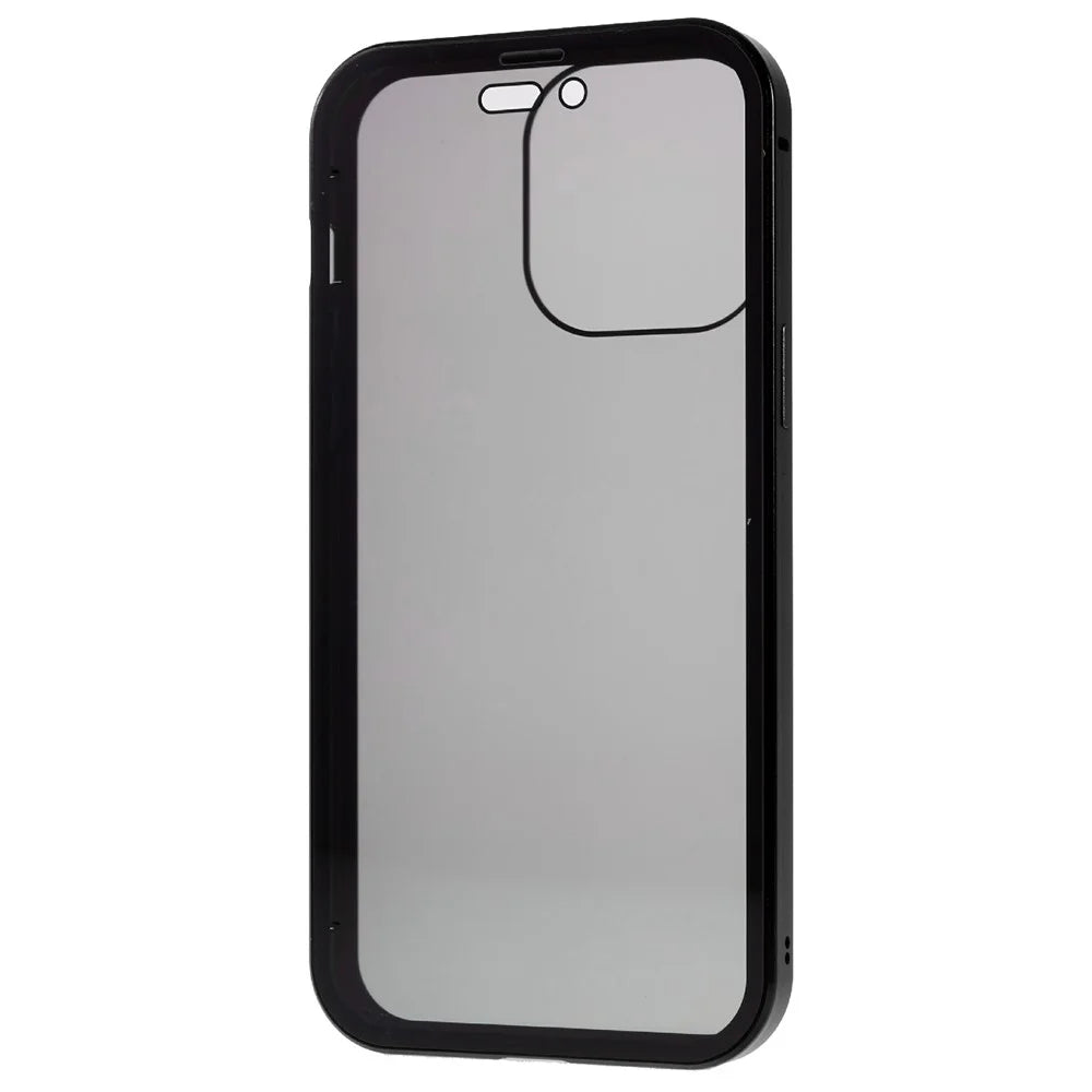 For iPhone 16 Pro Anti-Spy Case Magnetic Metal Frame + Double-Sided Tempered Glass Phone Cover - Black - 3