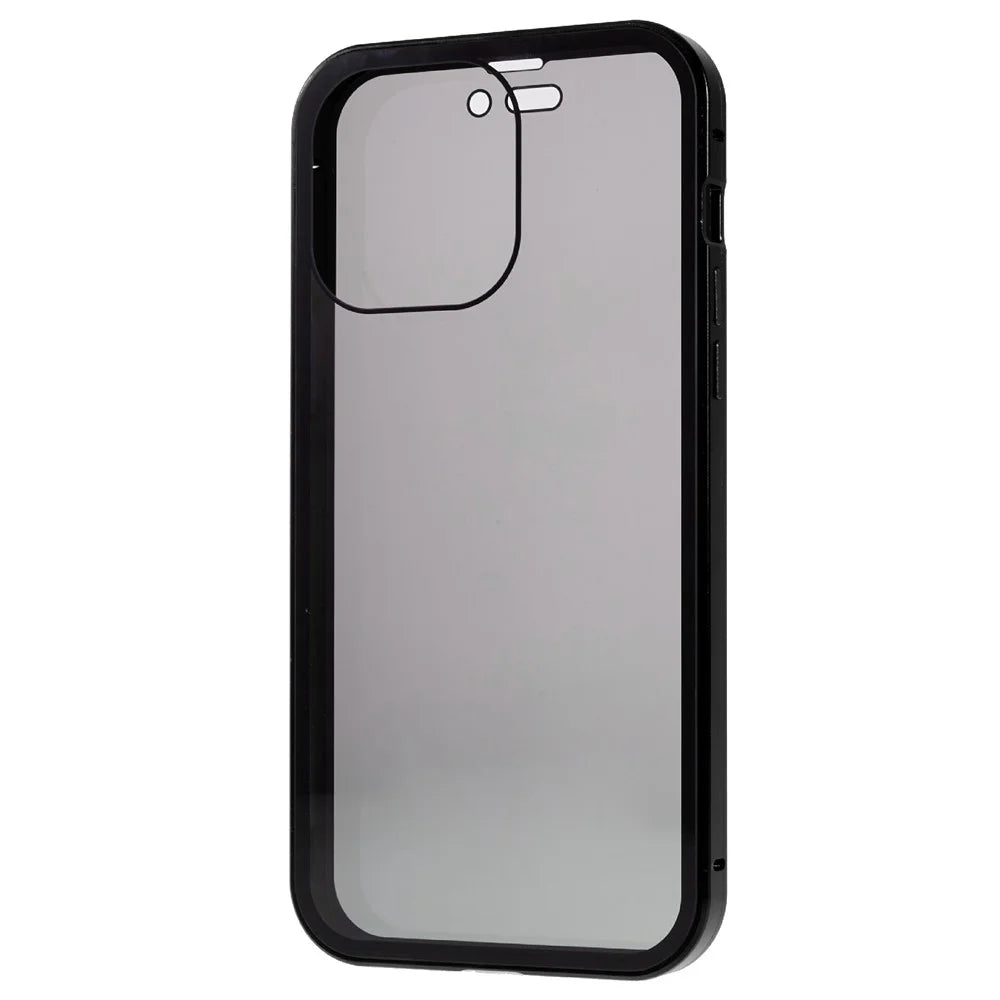 For iPhone 16 Pro Anti-Spy Case Magnetic Metal Frame + Double-Sided Tempered Glass Phone Cover - Black - 4