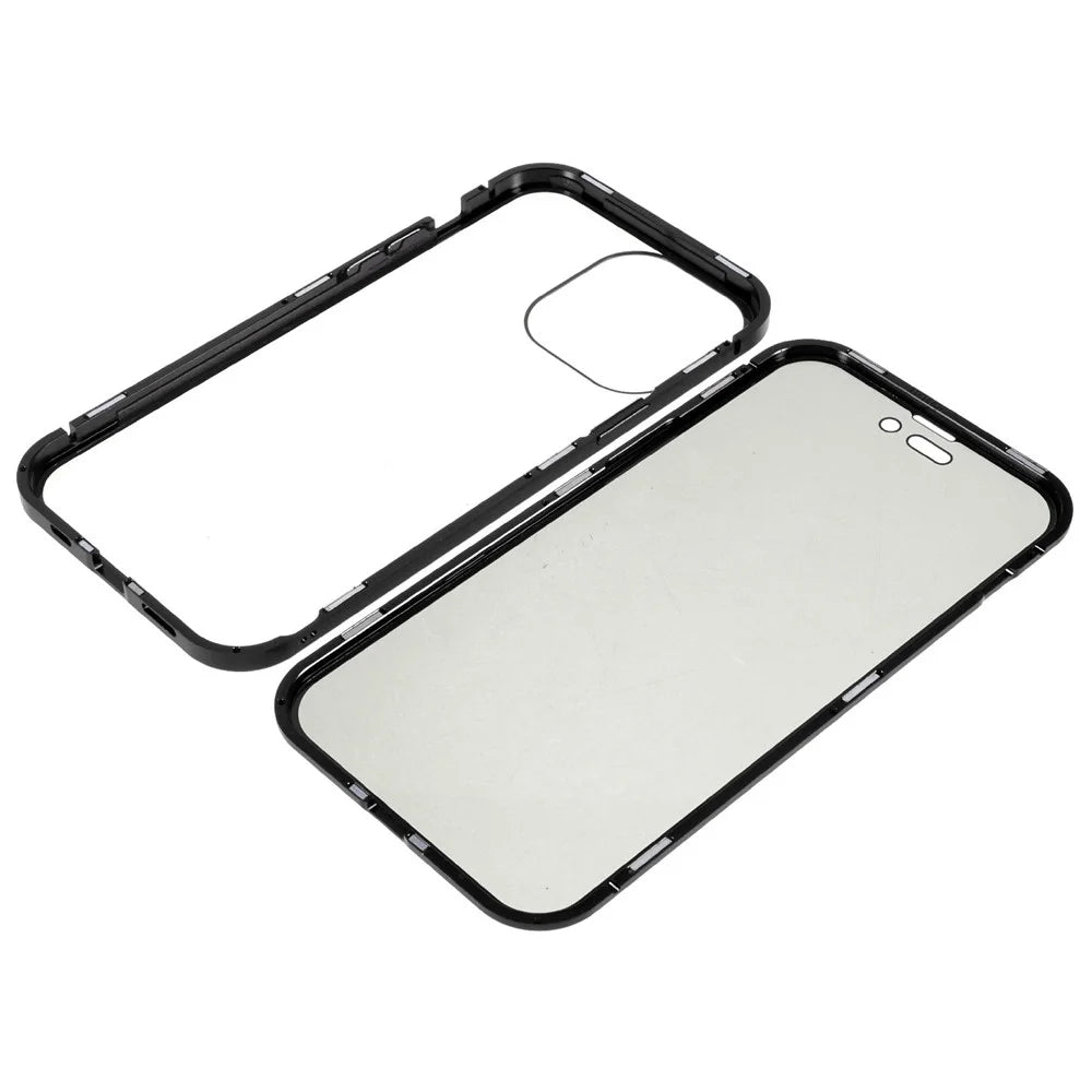 For iPhone 16 Pro Anti-Spy Case Magnetic Metal Frame + Double-Sided Tempered Glass Phone Cover - Black - 5