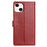 For iPhone 13 Leather Phone Case Wallet Stand Cover with Handy Strap - Red - 6