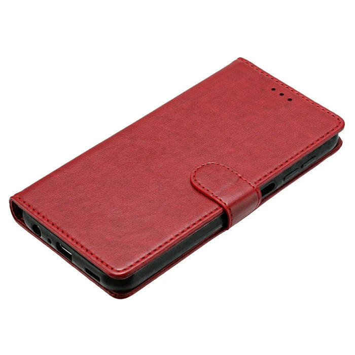 For iPhone 15 Pro Max Leather Phone Case Wallet Stand Cover with Handy Strap - Red - 4