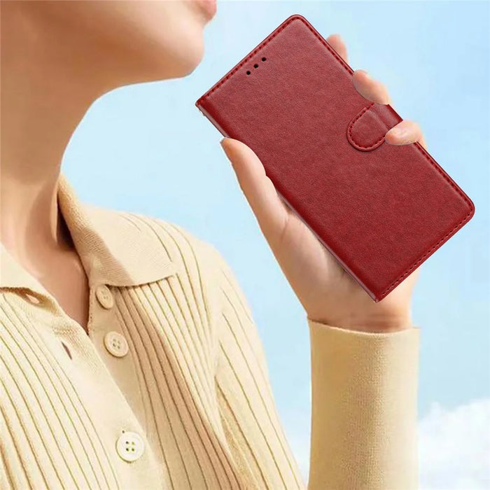 For iPhone 16 Plus Leather Phone Case Wallet Stand Cover with Handy Strap - Red - 5
