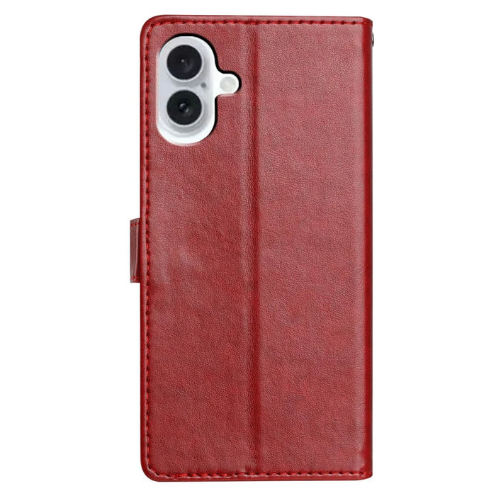 For iPhone 16 Plus Leather Phone Case Wallet Stand Cover with Handy Strap - Red - 7