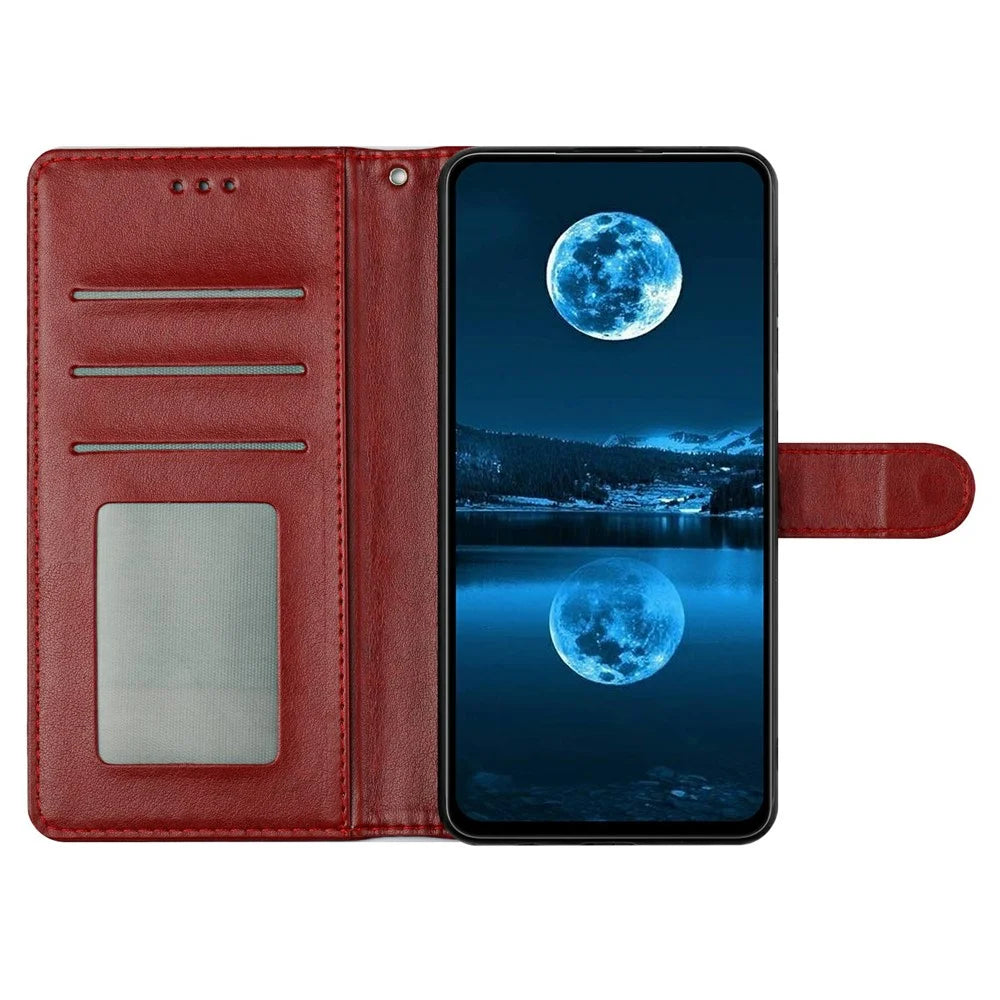 For iPhone 16 Pro Leather Phone Case Wallet Stand Cover with Handy Strap - Red - 3