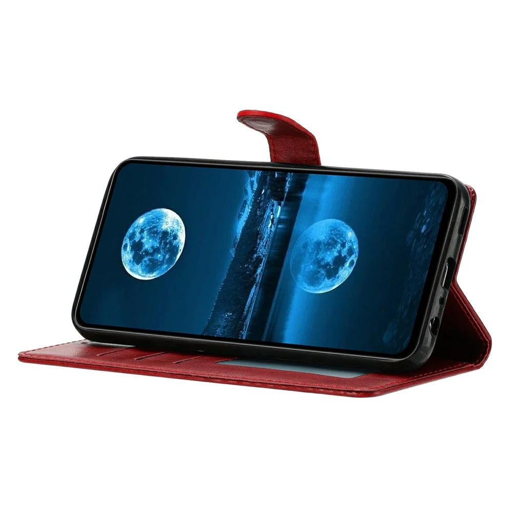 For Samsung Galaxy S24 FE Leather Phone Case Wallet Stand Cover with Handy Strap - Red - 2