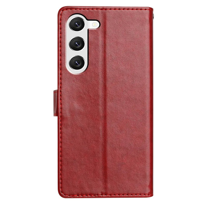 For Samsung Galaxy S23 Leather Phone Case Wallet Stand Cover with Handy Strap - Red - 6