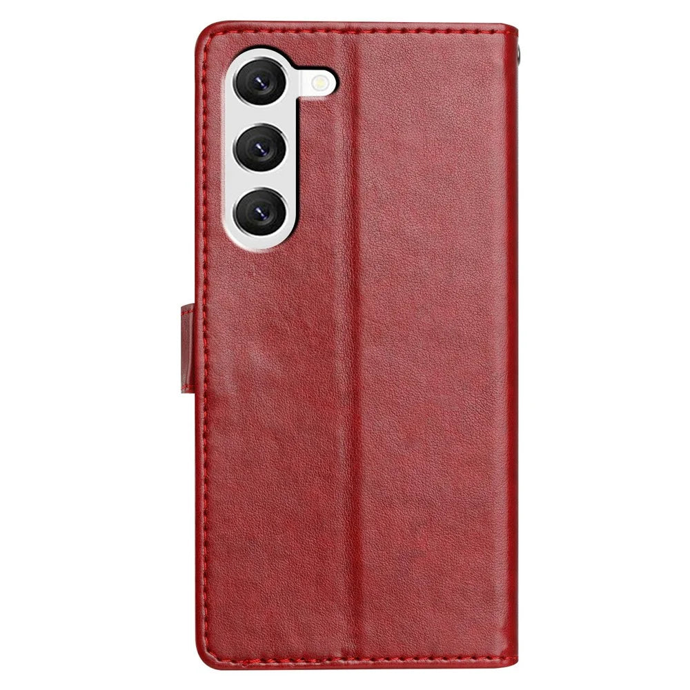 For Samsung Galaxy S23+ Leather Phone Case Wallet Stand Cover with Handy Strap - Red - 6