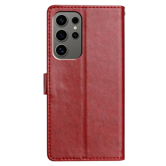For Samsung Galaxy S23 Ultra Leather Phone Case Wallet Stand Cover with Handy Strap - Red - 6