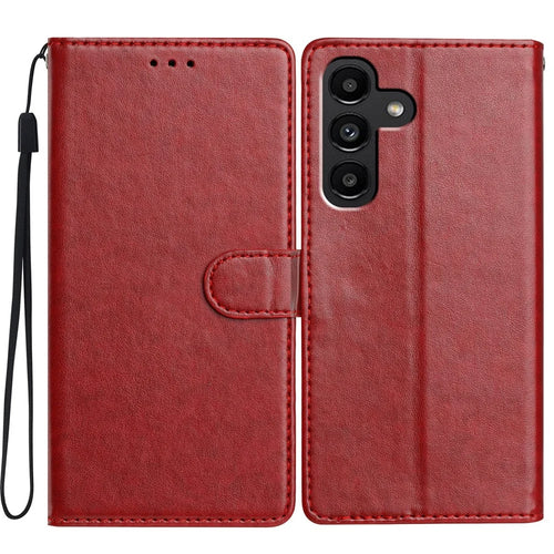 For Samsung Galaxy A04s 5G Leather Phone Case Wallet Stand Cover with Handy Strap - Red - 1