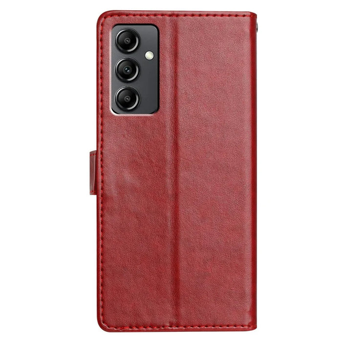 For Samsung Galaxy A14 4G  /  5G Leather Phone Case Wallet Stand Cover with Handy Strap - Red - 6