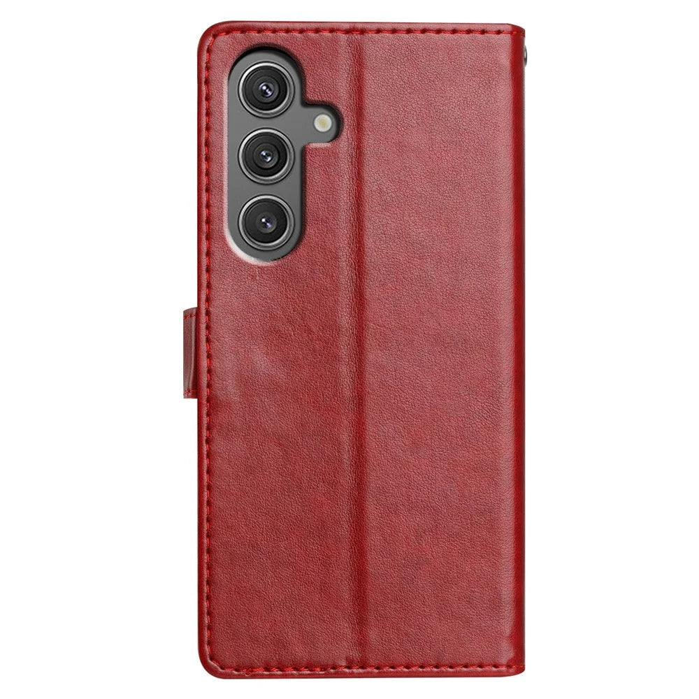 For Samsung Galaxy A25 5G (Global) (161.0 x 76.5 x 8.3mm) Leather Phone Case Wallet Stand Cover with Handy Strap - Red - 6