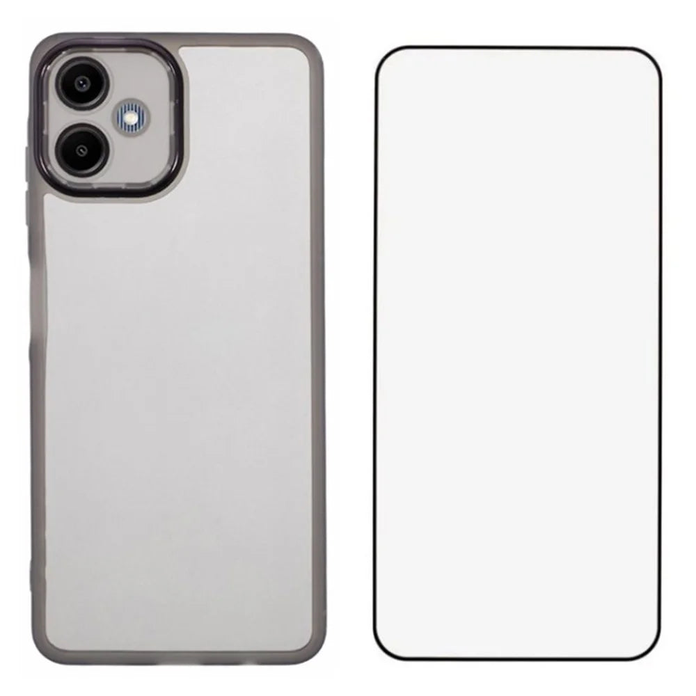 WANLONFENG DKSM Series for Samsung Galaxy A06 4G TPU Case Electroplated Frame with Tempered Glass - Transparent Black - 1