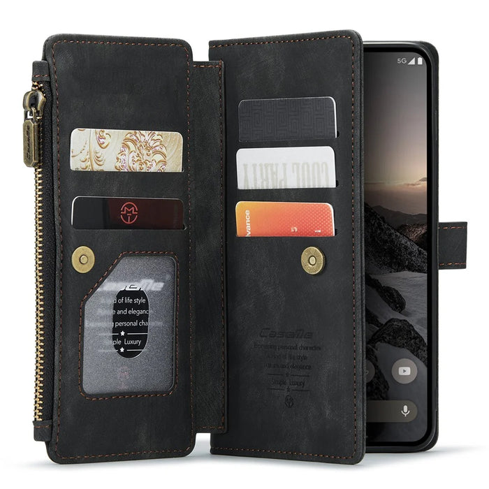 For Google Pixel 10 Pro / 10 / 9 Pro / 9 Phone Cases with Strap CASEME C30 Zipper Multiple Card Holder PU Leather Cover - Black - 2